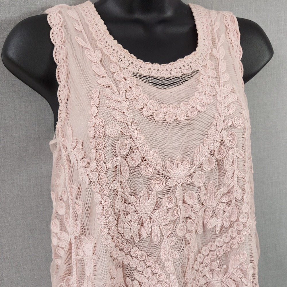 Tribal Jeans Embroidered Mesh Tank Top S Pink Romantic Fairy Cottagecore Boho - Picture 2 of 10